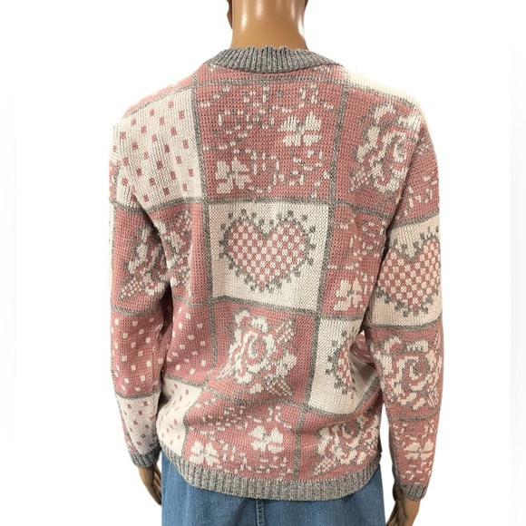 Vintage Adele Knit 80’s snow bunny pastel hearts and flowers knit sweater - Picture 3 of 8